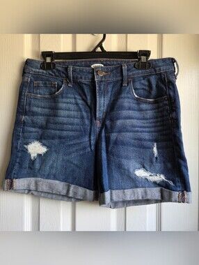Old Navy Classic Dark Blue Distressed Denim Shorts - Women's